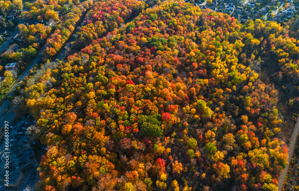 Canadian autumn in Laval, Quebec, aerial view
