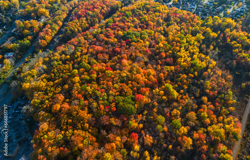 Canadian autumn in Laval, Quebec, aerial view