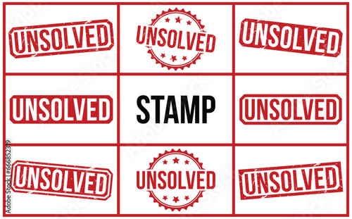 Unsolved stamp red rubber stamp on white background. Unsolved stamp sign. Unsolved stamp. photo