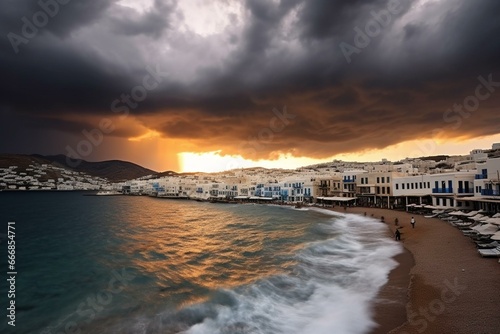 Unusual weather in Mikonos. Generative AI