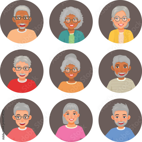 Collection of senior elderly people avatars