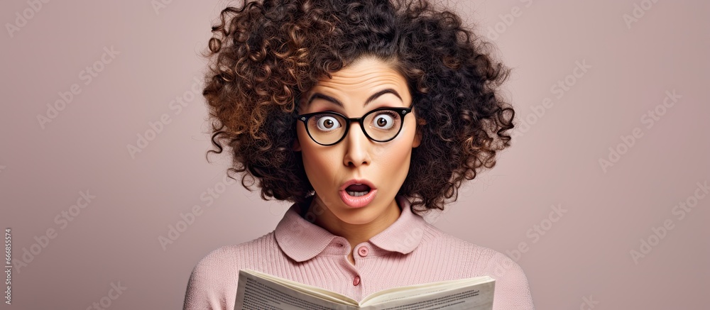 custom made wallpaper toronto digitalCurly haired girl stunned by news while reading newspaper at home