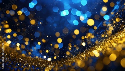 abstract background with dark blue and gold particle christmas golden light shine particles bokeh on navy blue background gold foil texture holiday concept