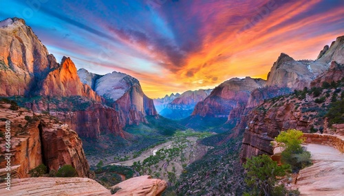 colorful sunrise from zion national park