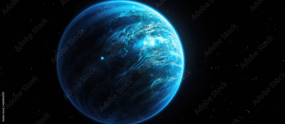 Illustration of a blue gas giant exoplanet against a dark background based on astronomy concepts - obrazy, fototapety, plakaty 