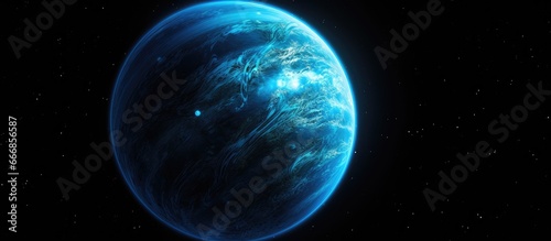 Illustration of a blue gas giant exoplanet against a dark background based on astronomy concepts photo