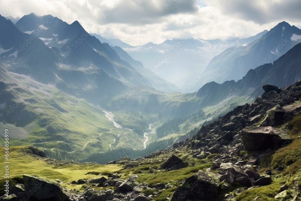 Polish Tatra mountains.summits and valleys. Generative AI