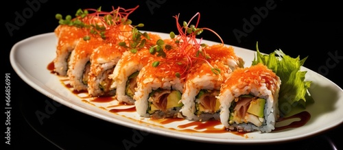 Sushi platter with dynamite or lobster roll maki