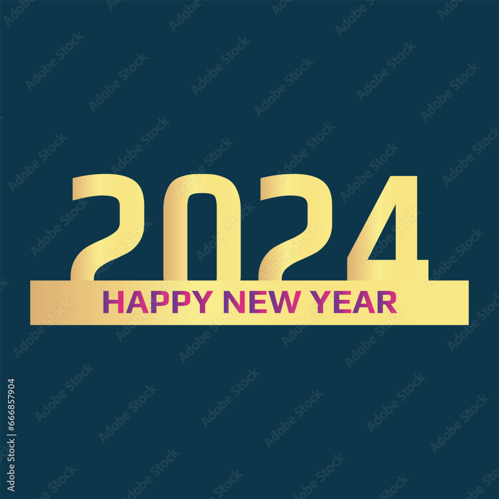 Golden gradient color new year 2024 art vector design.Holiday celebration happy new year 2024 vector illustration design