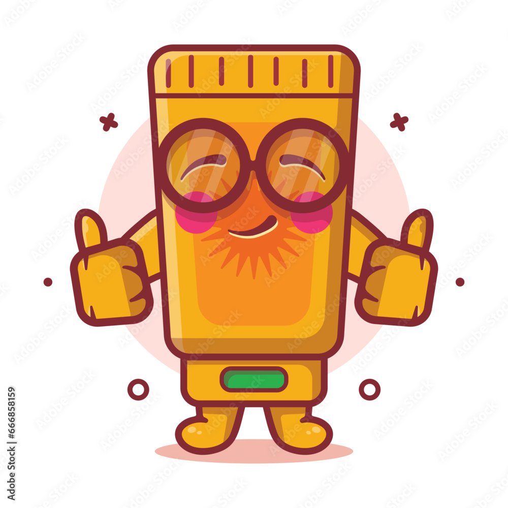 funny sunblock tube character mascot with thumb up hand gesture isolated cartoon in flat style design funny sunblock tube character mascot with thumb up hand gesture isolated cartoon in flat style design
