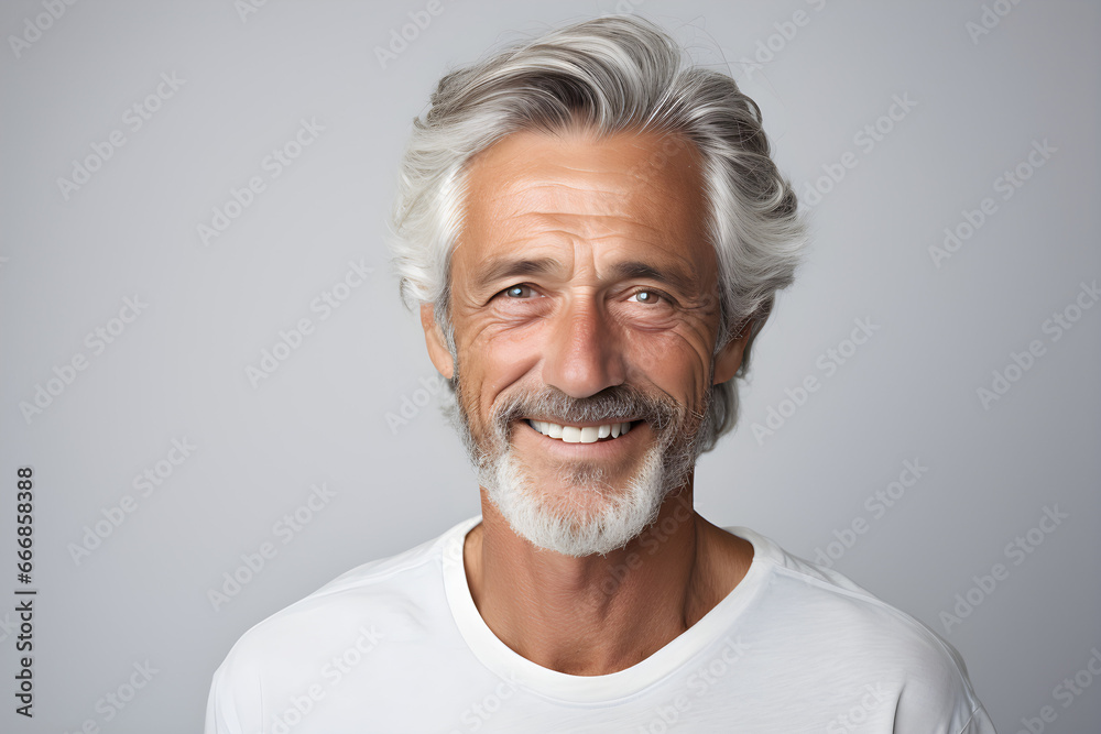 smiling senior man with grey hair on white background smiling senior man with grey hair on white background
