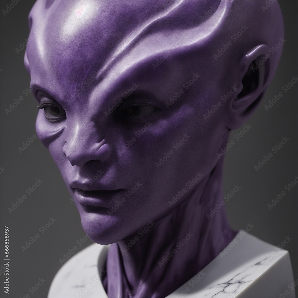  purple alien head sculpture closeup Generative AI
