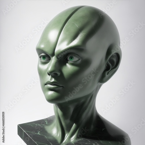 green alien head sculpture closeup Generative AI
