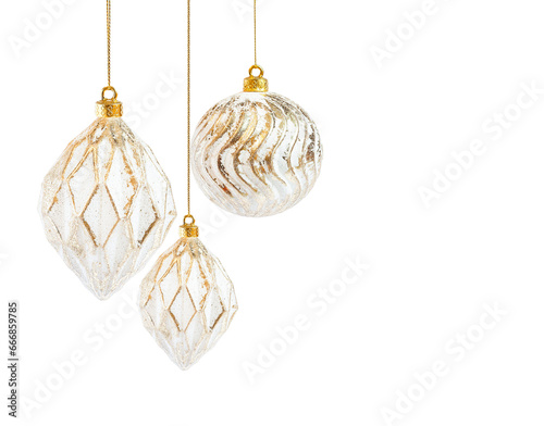Christmas decorations isolated on transparent background with copy space for text.