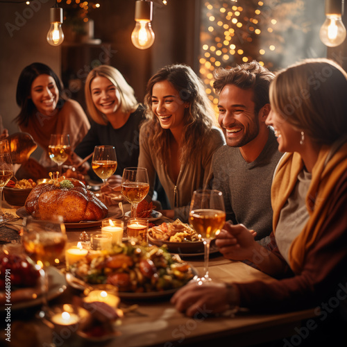 Thanksgiving Gathering: Cozy Table, Hearty Meal, Happy Faces