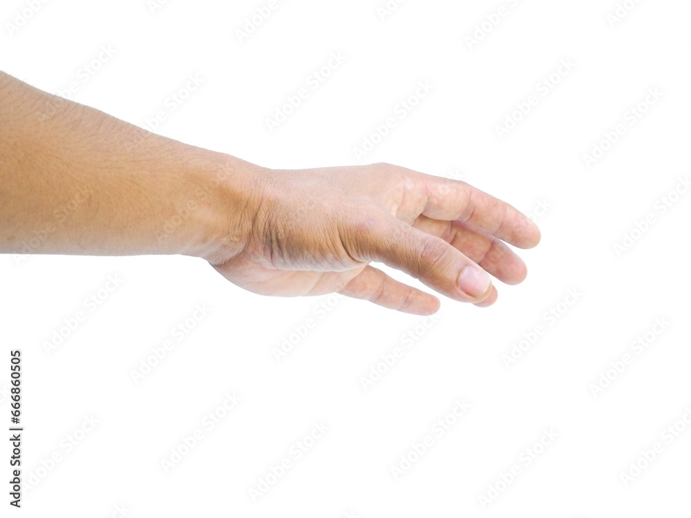 Male hand reaching for something on white background business concept. Male hand reaching for something on white background business concept.