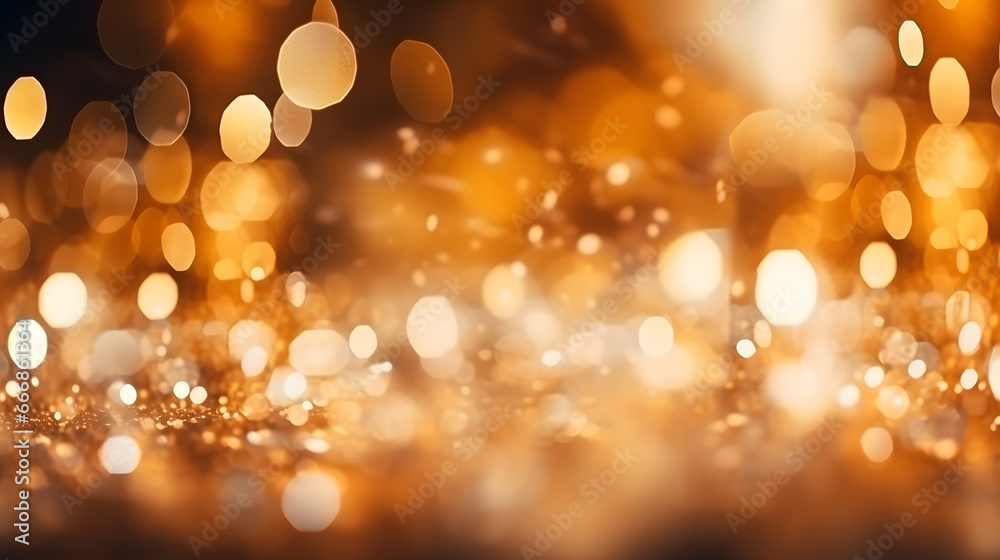 Golden glitter vintage lights background. Elegant abstract background with bokeh defocused lights
