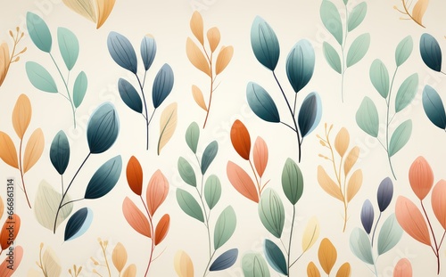 Cute pattern background, beautiful, delicate colors, fancy leaf pattern, illustrated wallpaper.