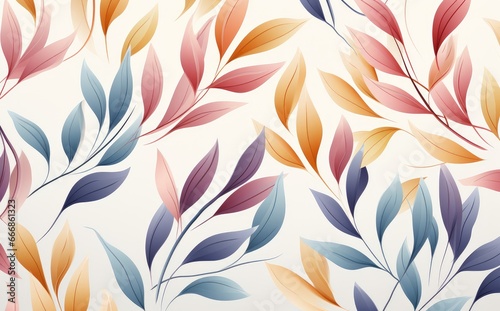 Cute pattern background, beautiful, delicate colors, fancy leaf pattern, illustrated wallpaper.