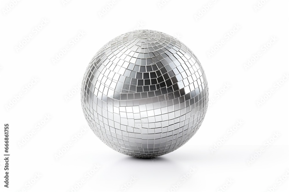 Shiny silver disco ball isolated on white : Generative AI Shiny silver disco ball isolated on white : Generative AI