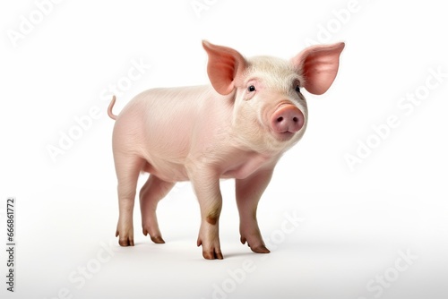 Happy young pig isolated on white background. Funny animals emotions. : Generative AI