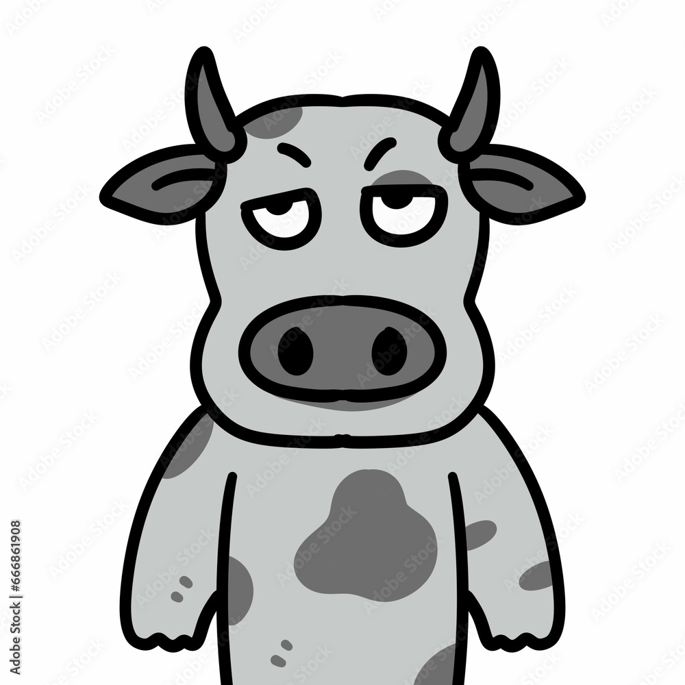 cartoon doodle sad cow on white background