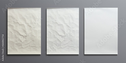 White wrinkled poster template set. Isolated glued paper mockup : Generative AI