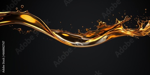 Flow of Crude Oil gasoline pour down over dark background isolated. Black water liquid fall down line. Black Ink, Coffee drink pour splash drop as gold crude oil or sticky water : Generative AI