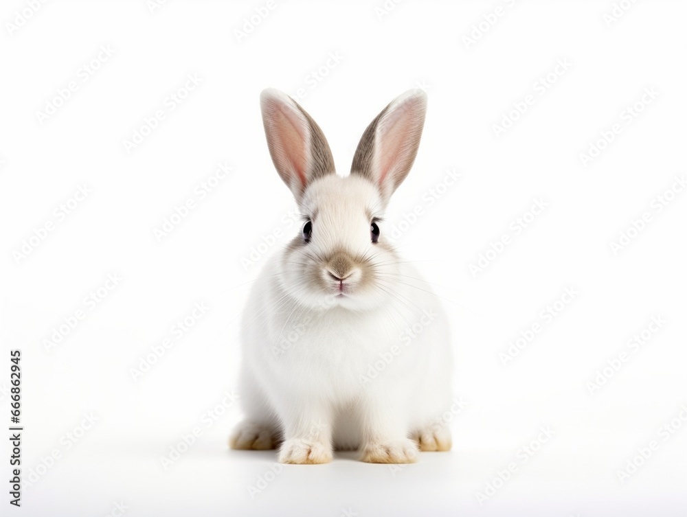 Studio shot of a white rabbit isolated on white background. : Generative AI
