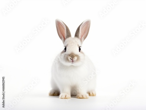 Studio shot of a white rabbit isolated on white background.   Generative AI