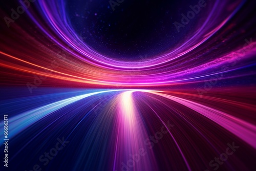Dynamic energy and motion portrayed through luminous lines, elliptical glow, sparkling galaxy, podium, tunnel, radiant everyday effect, wave, trail, swirl. Generative AI © Verena