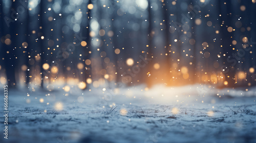 Snow and illumination create a blurred background,