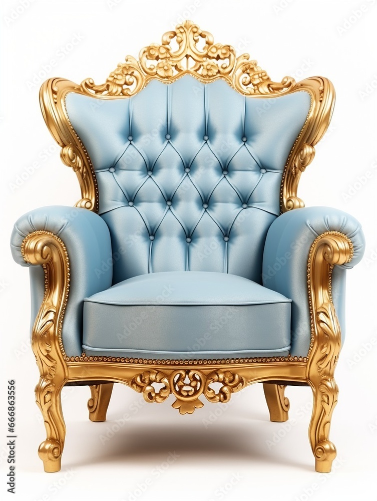 Golden and light blue classic armchair isolated on white background : Generative AI Golden and light blue classic armchair isolated on white background : Generative AI