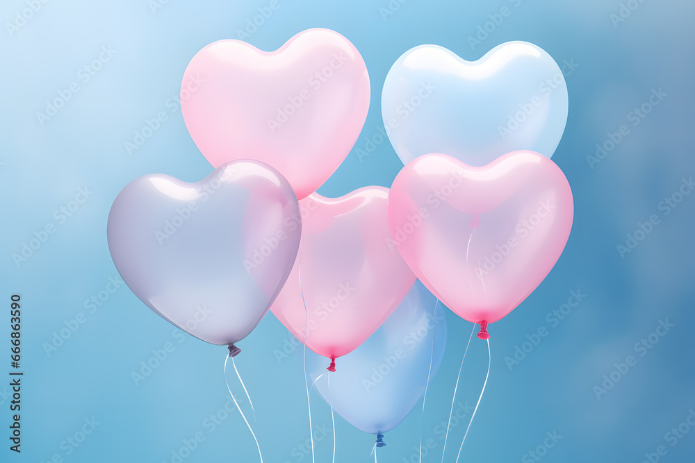 Valentine's day background with pink and blue heart shaped balloons
