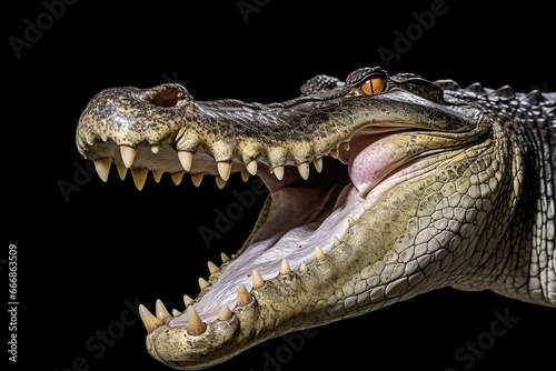 Close up crocodile is action show mouth on white background   Generative AI