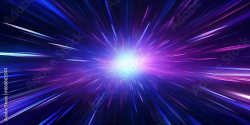Purple & blue abstract radial lines geometric background. Data flow. Optical fiber. Explosion star. Motion effect. Background : Generative AI photo