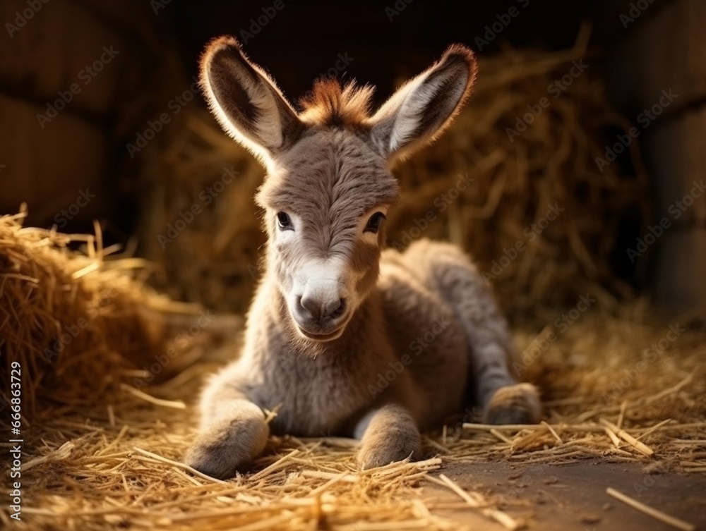 Fototapeta premium young baby donkey : Generative AI