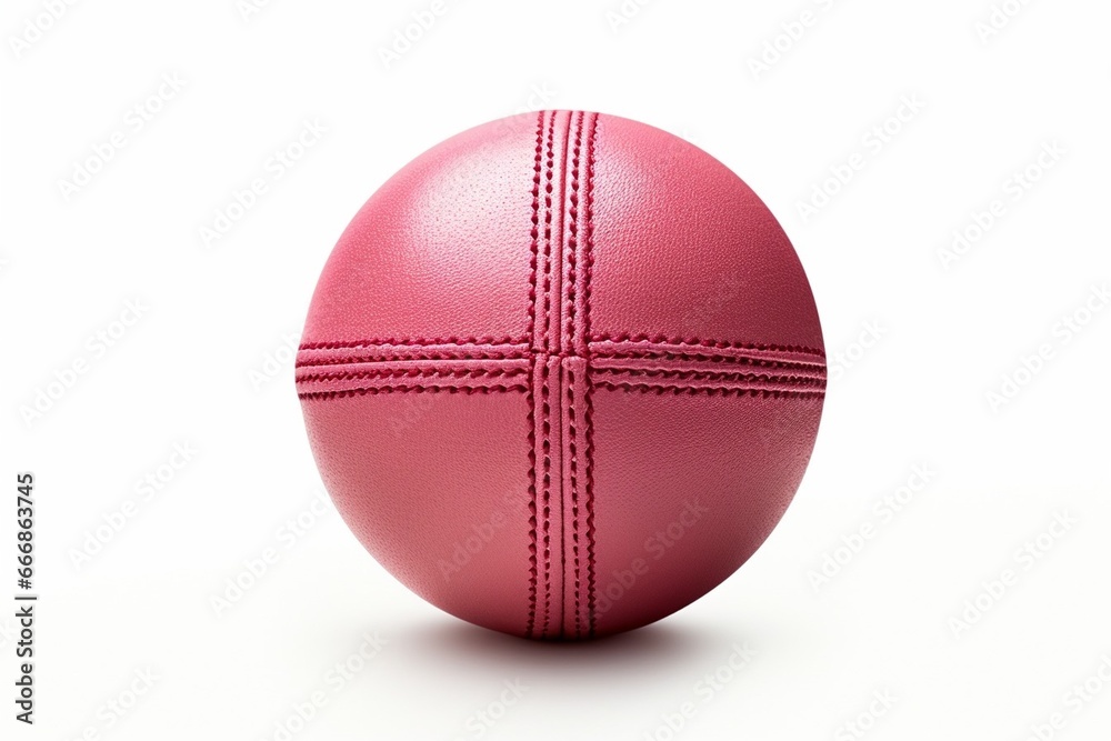 A Shiny New Test Match Cricket Ball Leather Hard Circle Stitch Closeup Picture On White Background : Generative AI A Shiny New Test Match Cricket Ball Leather Hard Circle Stitch Closeup Picture On White Background : Generative AI