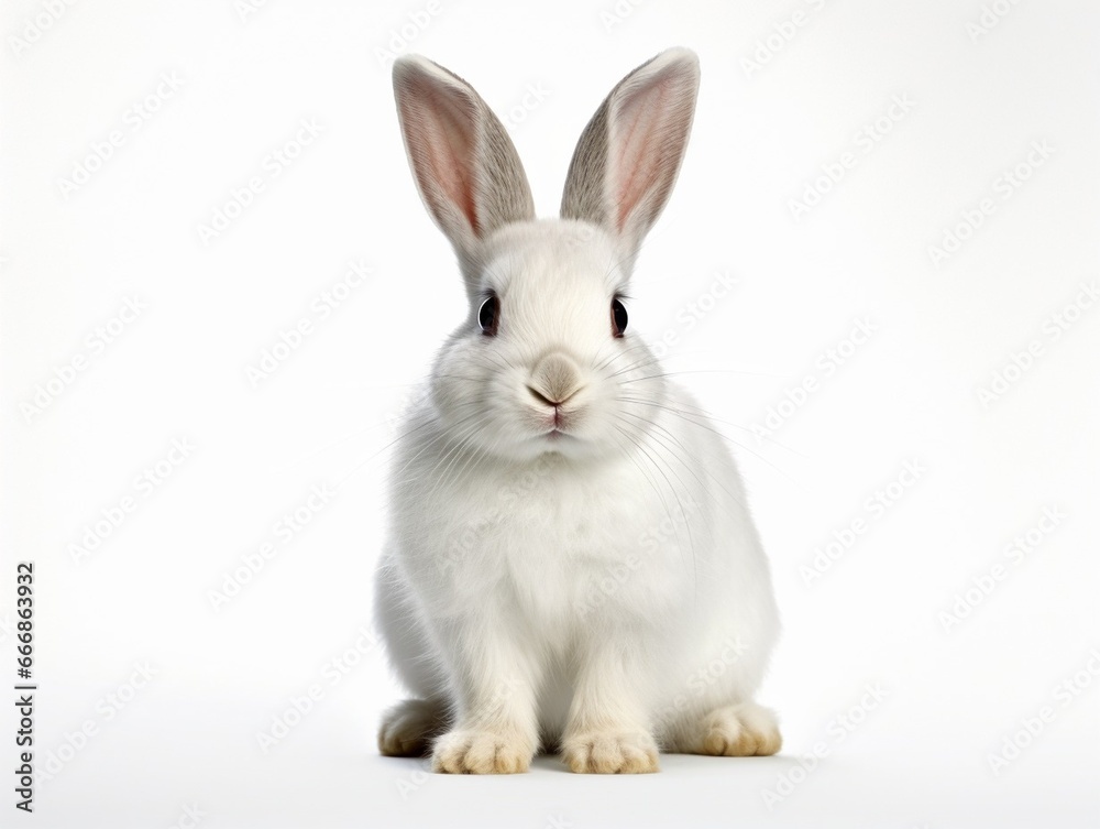 Studio shot of a white rabbit isolated on white background. : Generative AI Studio shot of a white rabbit isolated on white background. : Generative AI