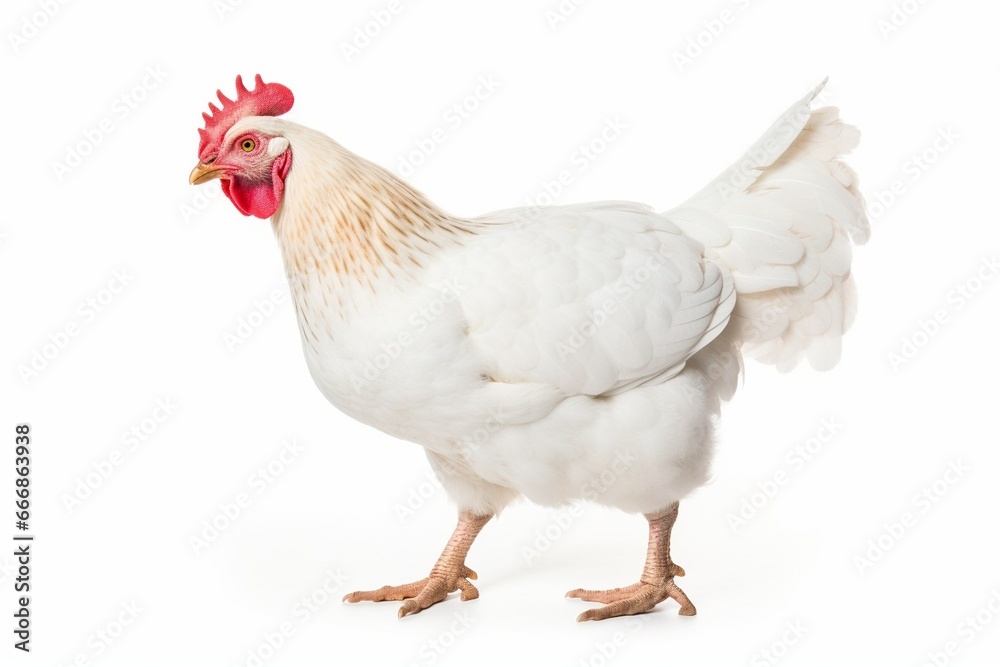 Fototapeta premium Young white hen isolated on white background. : Generative AI