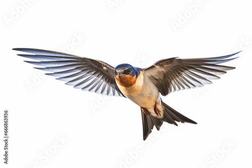 Barn Swallow Flying wings spread, bird, Hirundo rustica, flying against white background : Generative AI