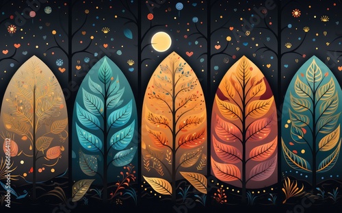 cute pattern background beautiful, tree,  illustration wallpaper.