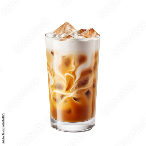a glass of iced frothy coffee on transparent transparent  background