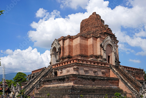 Ancient great stupa of Wat Chedi Luang  the Buddhist temple in the historic centre of Chiang Mai  Thailand