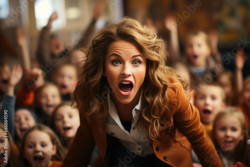 Angry female teacher yells for children © Алина Бузунова
