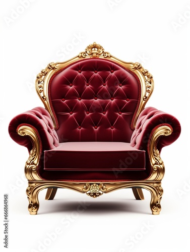 Concept of luxury and success with red velvet and gold armchair.isolated on white background with clipping path. : Generative AI