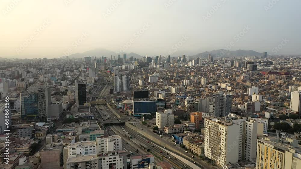 Flyover Urban Lanscape Buildings Highway Traffic Lima Miraflores End of the Day Flyover Urban Lanscape Buildings Highway Traffic Lima Miraflores End of the Day