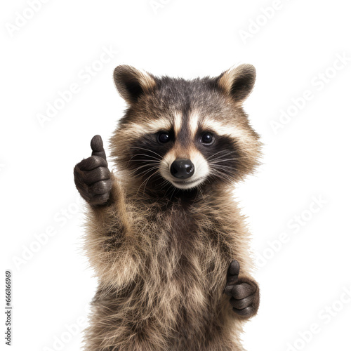A raccoon giving a thumbs up isolated on transparent  background,generative ai © LomaPari2021