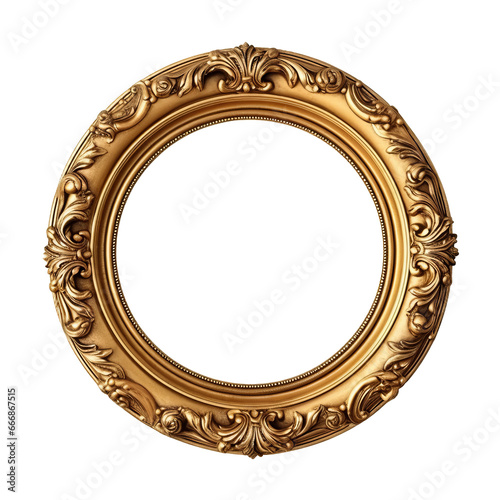 Antique gold oval frame isolated on transparent background for art display