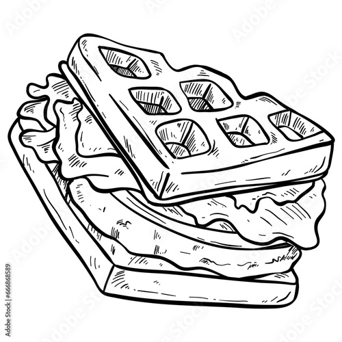 waffles restaurant object hand drawn